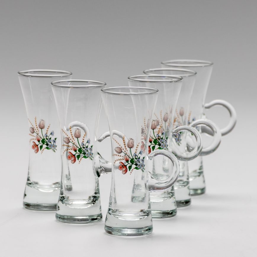 Conjunto 6x copos de licor com pega transparente e padrão de bouquet no. 3