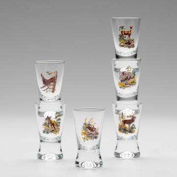 Conjunto 6x copos de licor com um padrão de caça