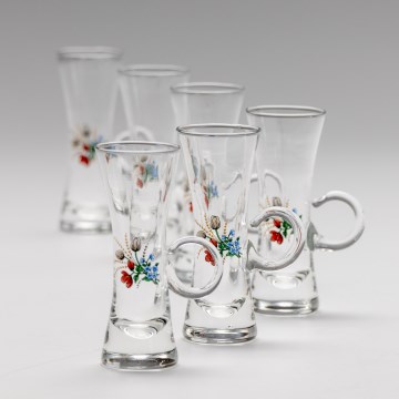 Conjunto 6x copos de licor com uma pega transparente e padrão de bouquet no. 5