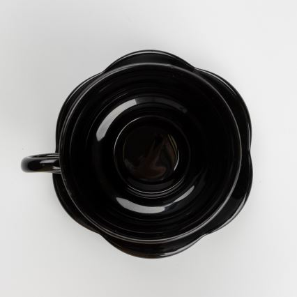 Conjunto 6x copo de vidro com pires e 1x açucareiro preto buquê no. 1