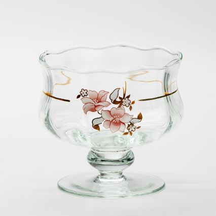 Conjunto 6x copo de vidro com pires e 1x açucareiro transparente buquê no. 2