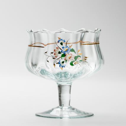 Conjunto 6x copo de vidro com pires e 1x açucareiro transparente buquê no. 3