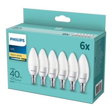 CONJUNTO 6x Lâmpada LED Philips E14/5,5W/230V 2700K