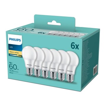 CONJUNTO 6x Lâmpada LED Philips E27/8W/230V 2700K