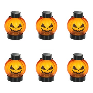 CONJUNTO 6x LED Decoração HALLOWEEN LED/1xCR2032/branco quente abóboras