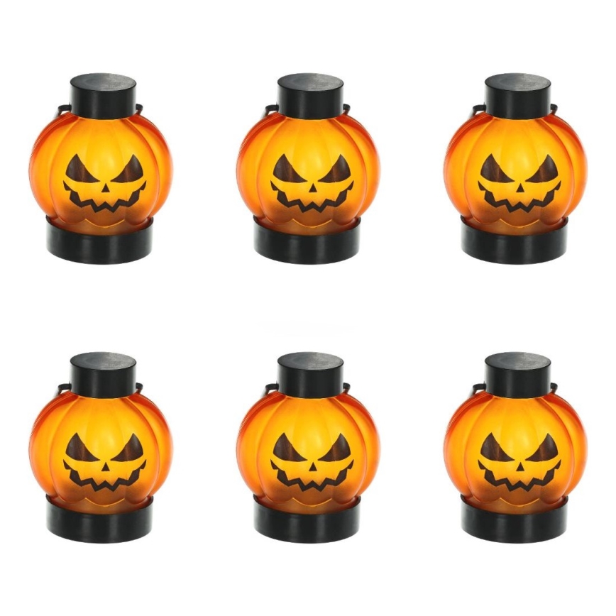 CONJUNTO 6x LED Decoração HALLOWEEN LED/1xCR2032/branco quente abóboras