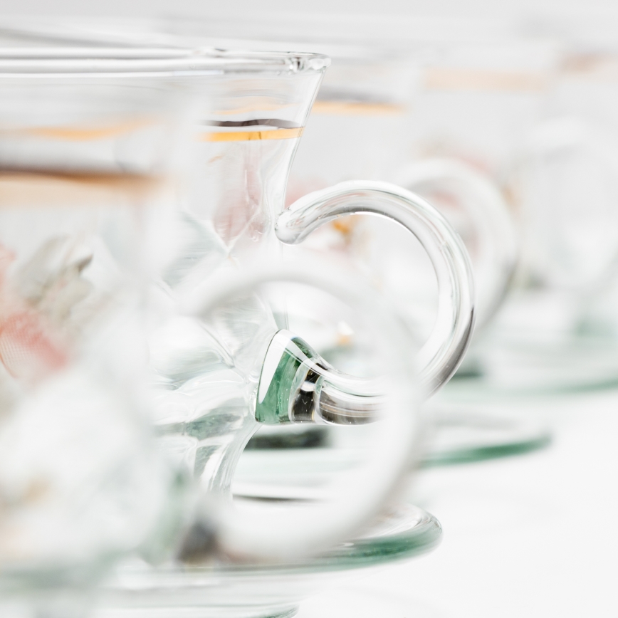 Conjunto de 6 x taza de vidrio con platillo, ramo transparente n.º 4