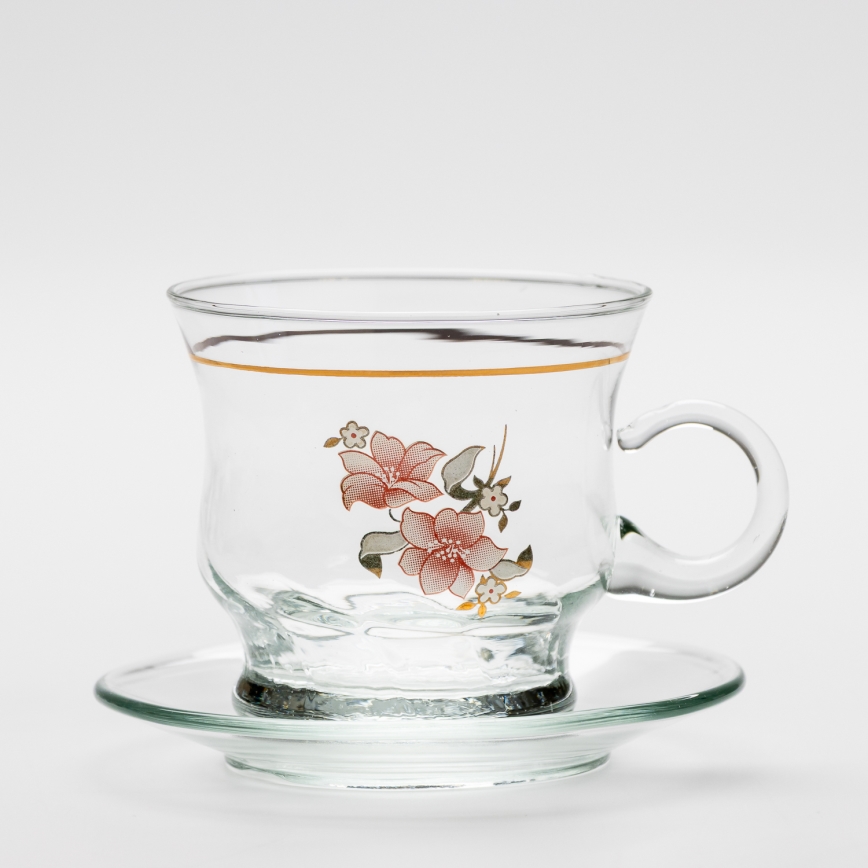 Conjunto de 6 x taza de vidrio con platillo, ramo transparente n.º 4