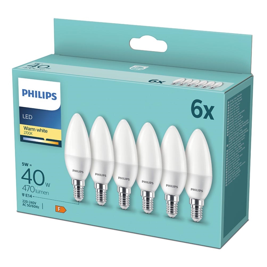 CONJUNTO 6xLâmpada LED Philips B35 E14/5W/230V 2700K