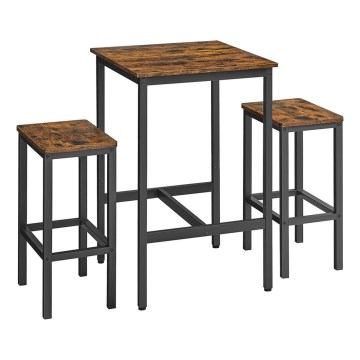 Conjunto BARTIS: mesa de bar e 2 bancos altos, castanho/preto