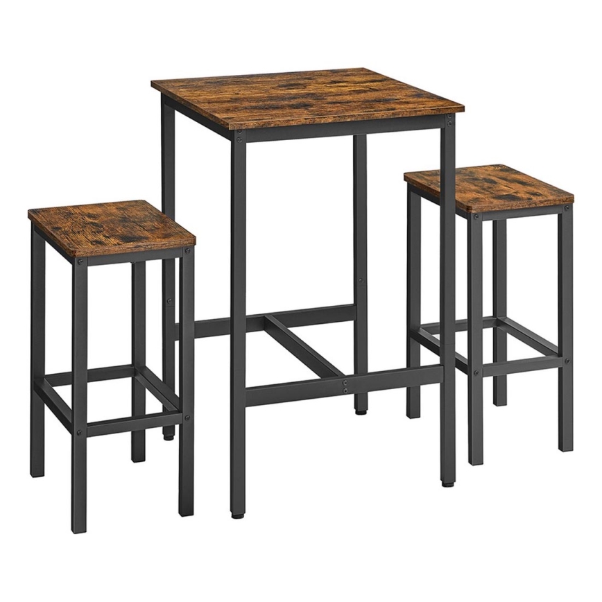 Conjunto BARTIS: mesa de bar e 2 bancos altos, castanho/preto