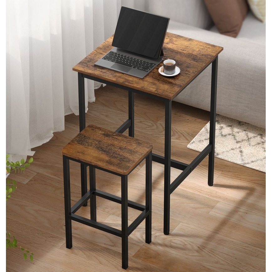 Conjunto BARTIS: mesa de bar e 2 bancos altos, castanho/preto