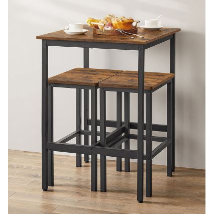 Conjunto BARTIS: mesa de bar e 2 bancos altos, castanho/preto