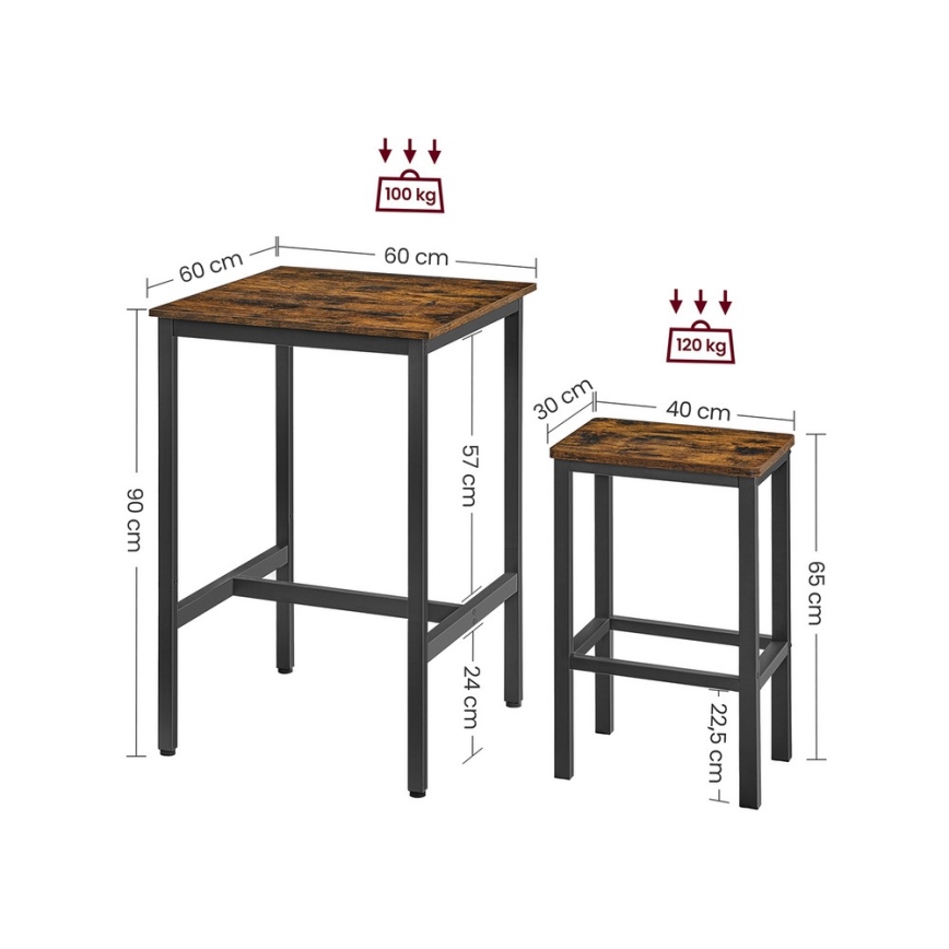 Conjunto BARTIS: mesa de bar e 2 bancos altos, castanho/preto