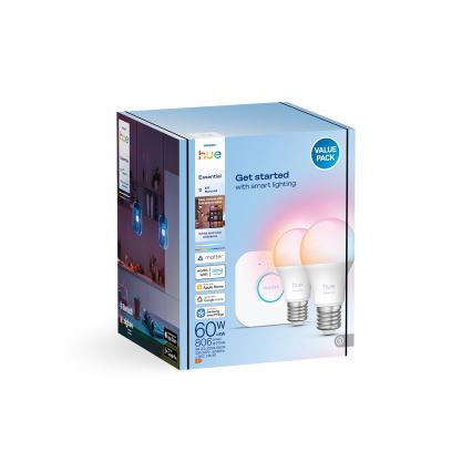 Kit básico Philips Hue White And Color Ambiance Essential 2xE27/8W/230V 2200-6500K + dispositivo de ligação