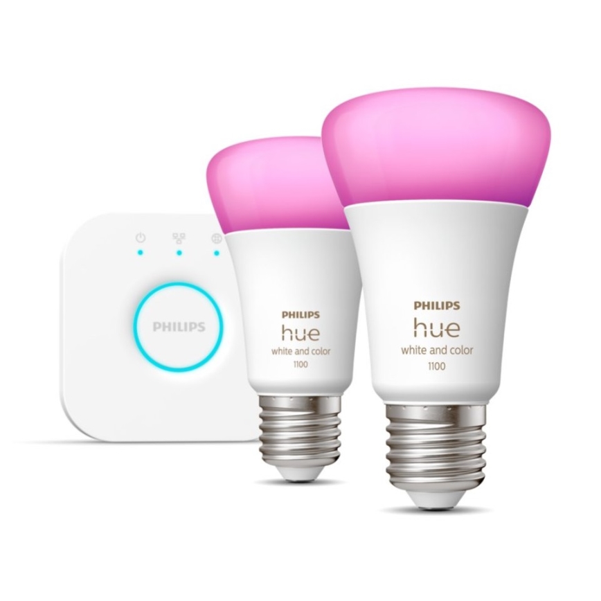 Conjunto básico Philips Hue WHITE AND COLOR AAMBIANCE 2xE27/9W/230V 2000-6500K + dispositivo de interligação