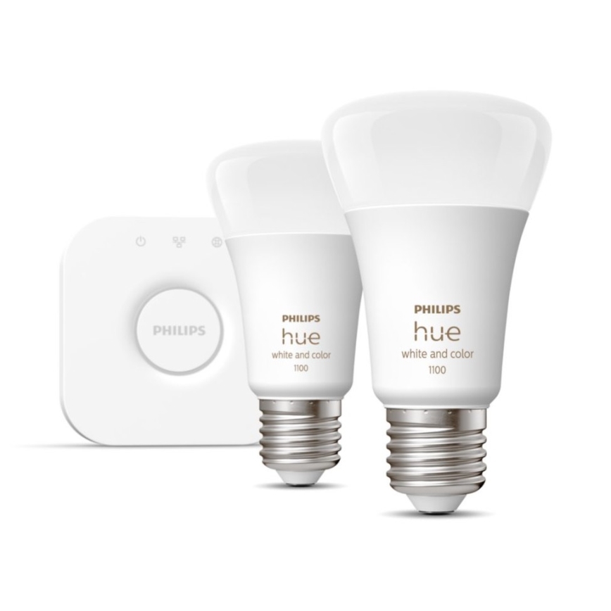 Conjunto básico Philips Hue WHITE AND COLOR AAMBIANCE 2xE27/9W/230V 2000-6500K + dispositivo de interligação