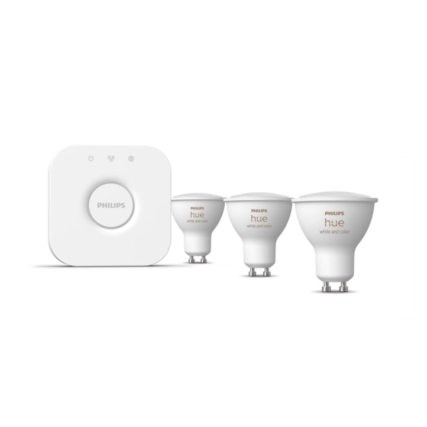 Conjunto básico Philips Hue WHITE AND COLOR AMBIANCE 3xGU10/5,7W/230V 2000-6500K + um dispositivo para conectar