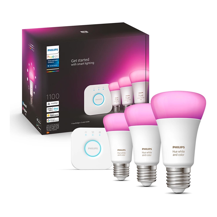 Conjunto básico Philips Hue WHITE AND COLOR AMBIANCE 3xE27/9W/230V 2000-6500K + dispositivo de interconexão