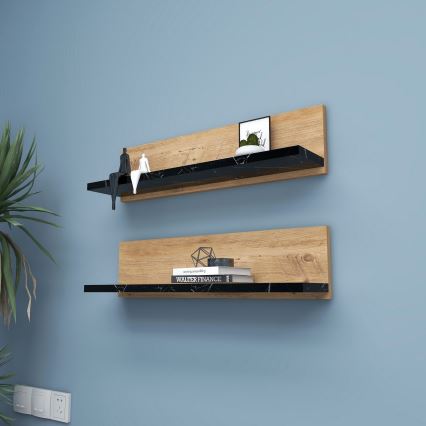 Conjunto com 2 prateleiras SHELFIE, pinho/preto