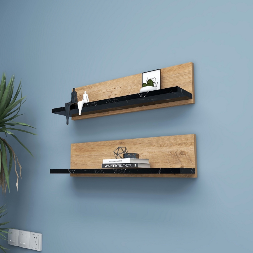 Conjunto com 2 prateleiras SHELFIE, pinho/preto
