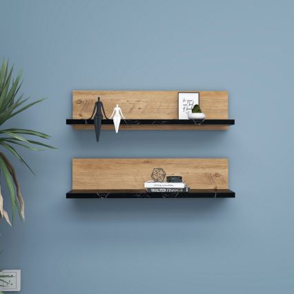 Conjunto com 2 prateleiras SHELFIE, pinho/preto