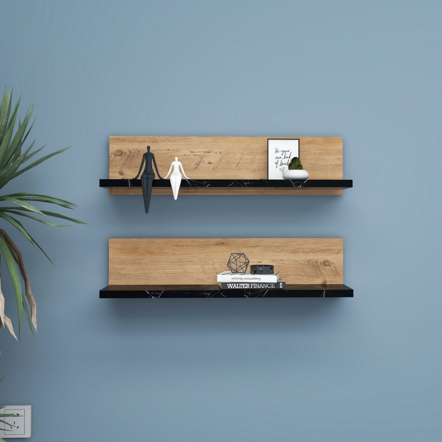 Conjunto com 2 prateleiras SHELFIE, pinho/preto