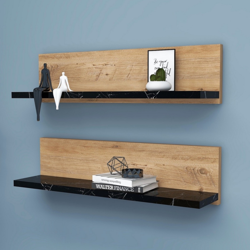 Conjunto com 2 prateleiras SHELFIE, pinho/preto