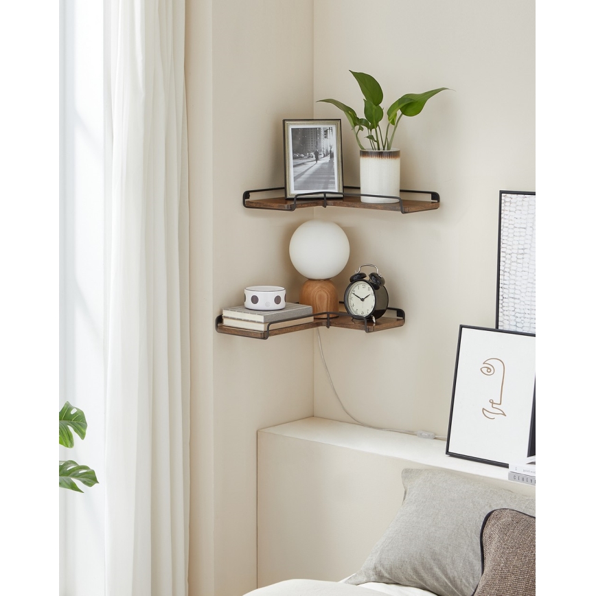 Conjunto de 2 prateleiras de parede SHELFY castanho/preto