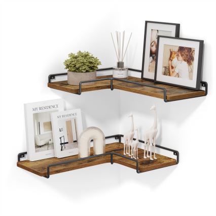 Conjunto de 2 prateleiras de parede SHELFY castanho/preto