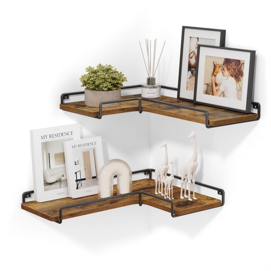 Conjunto de 2 prateleiras de parede SHELFY castanho/preto