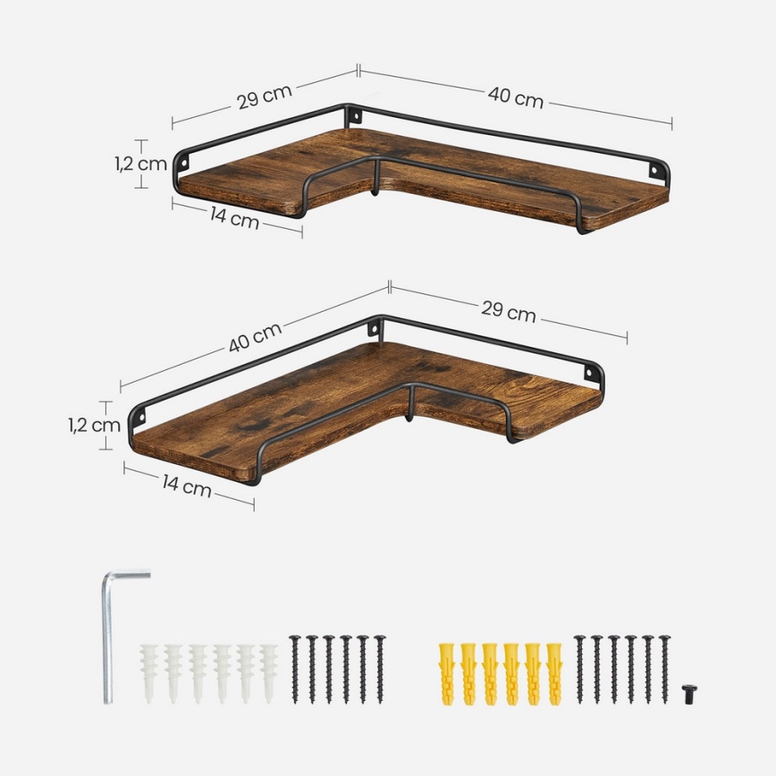 Conjunto de 2 prateleiras de parede SHELFY castanho/preto