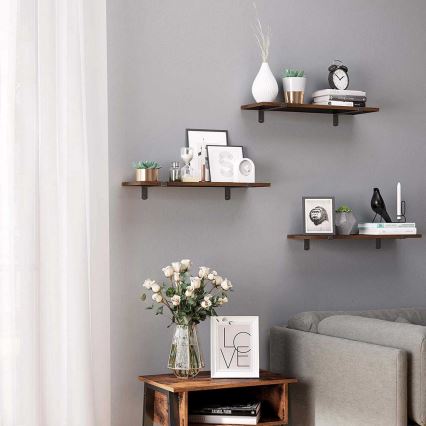 Conjunto de 2 prateleiras de parede SHELFY castanho/preto