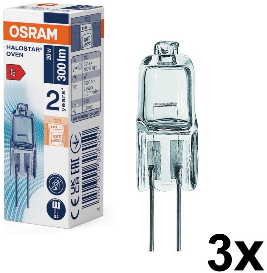 Conjunto de 3 lâmpadas para forno HALOSTAR G4/20W/12V 2700K - Osram