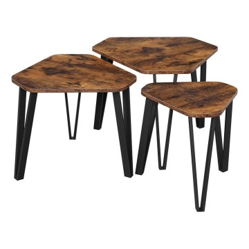 Conjunto de 3 mesas auxiliares ELDUR, castanho/preto