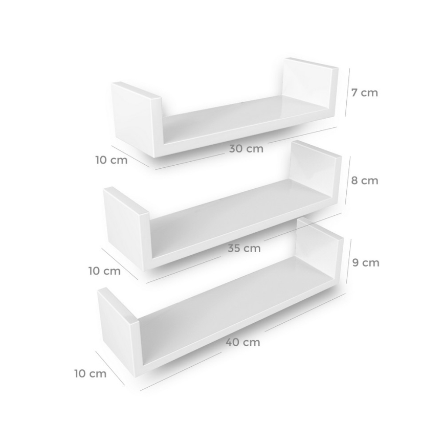 Conjunto de 3 prateleiras de parede SHELFY, brancas