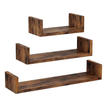 Conjunto de 3 prateleiras de parede SHELFY castanhas