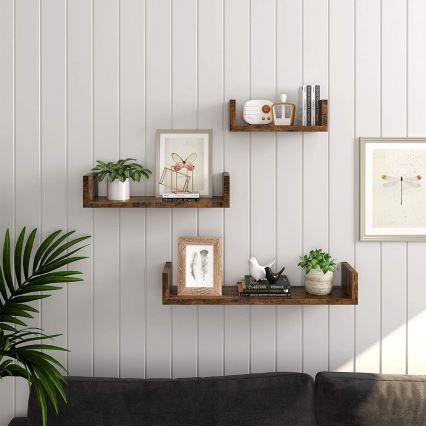 Conjunto de 3 prateleiras de parede SHELFY castanhas