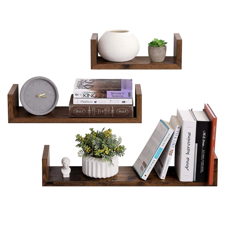 Conjunto de 3 prateleiras de parede SHELFY castanhas