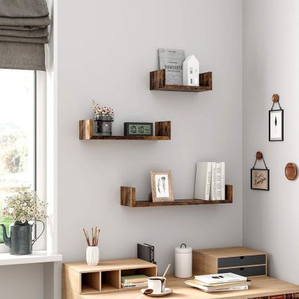 Conjunto de 3 prateleiras de parede SHELFY castanhas