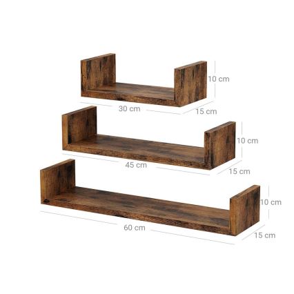 Conjunto de 3 prateleiras de parede SHELFY castanhas