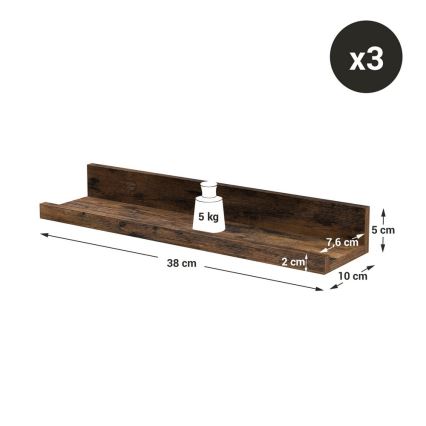 Conjunto de 3 prateleiras de parede SHELFY, castanhas
