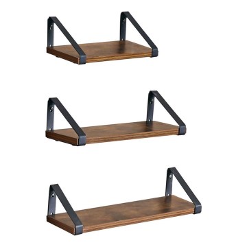 Conjunto de 3 prateleiras de parede SHELFY castanho/preto