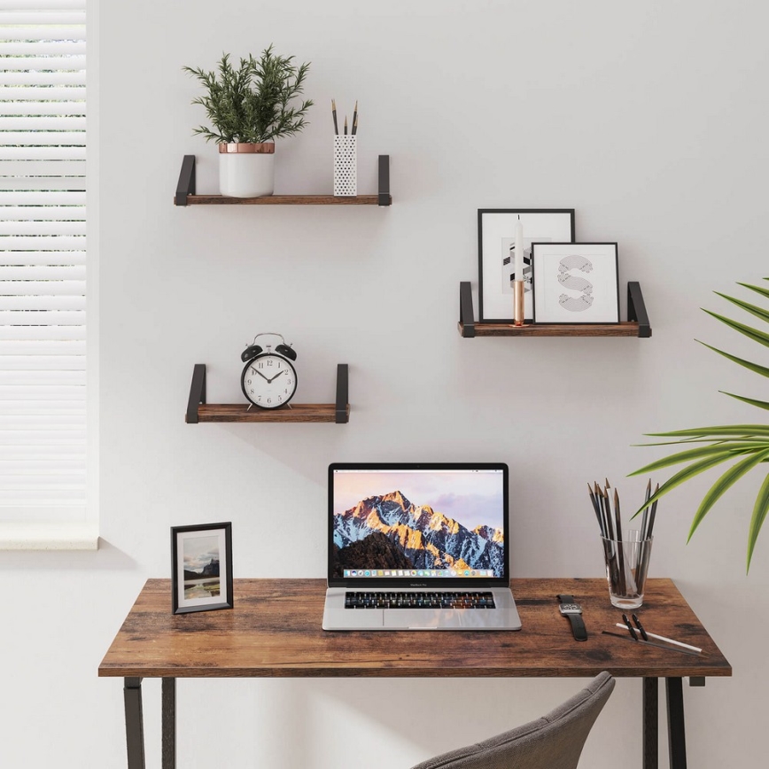 Conjunto de 3 prateleiras de parede SHELFY castanho/preto