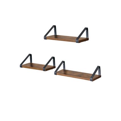 Conjunto de 3 prateleiras de parede SHELFY castanho/preto