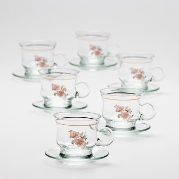 Conjunto de 6 x taza de vidrio con platillo, ramo transparente n.º 4