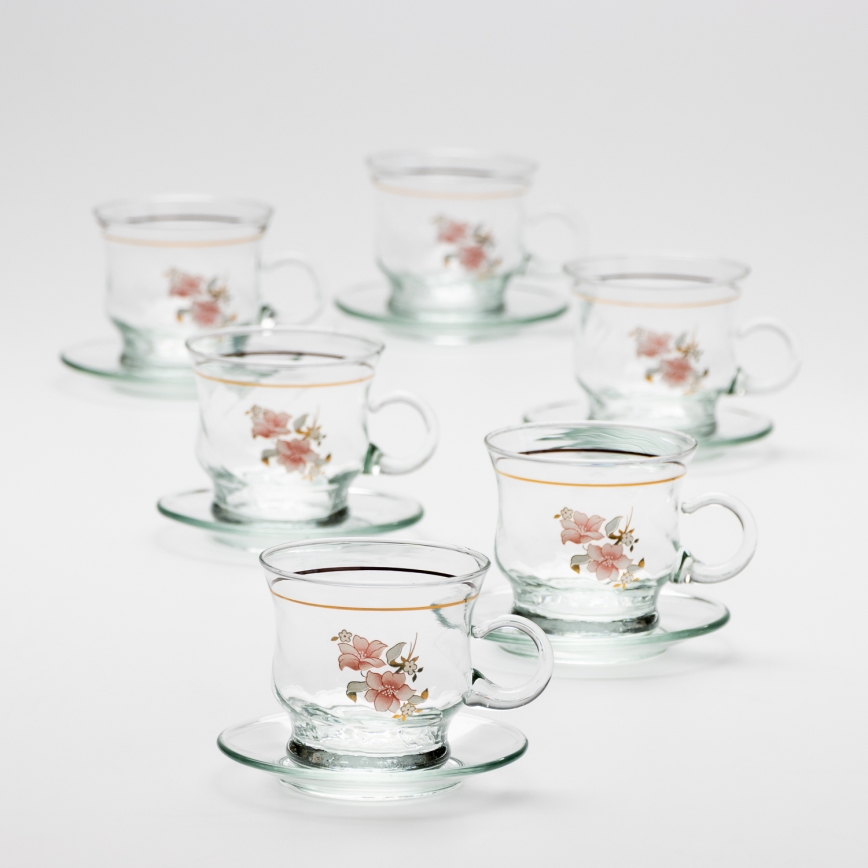 Conjunto de 6 x taza de vidrio con platillo, ramo transparente n.º 4