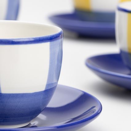 Conjunto de café 6x chávenas de cerâmica Tereza com um pires branco azul amarelo