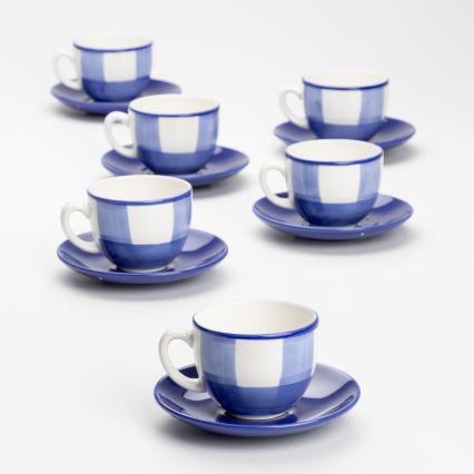 Conjunto de café 6x chávenas de cerâmica Tereza com um pires branco azul amarelo