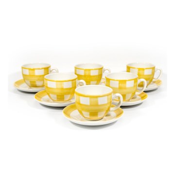 Conjunto de café 6x xícara de cerâmica Tereza com pires branco amarelo